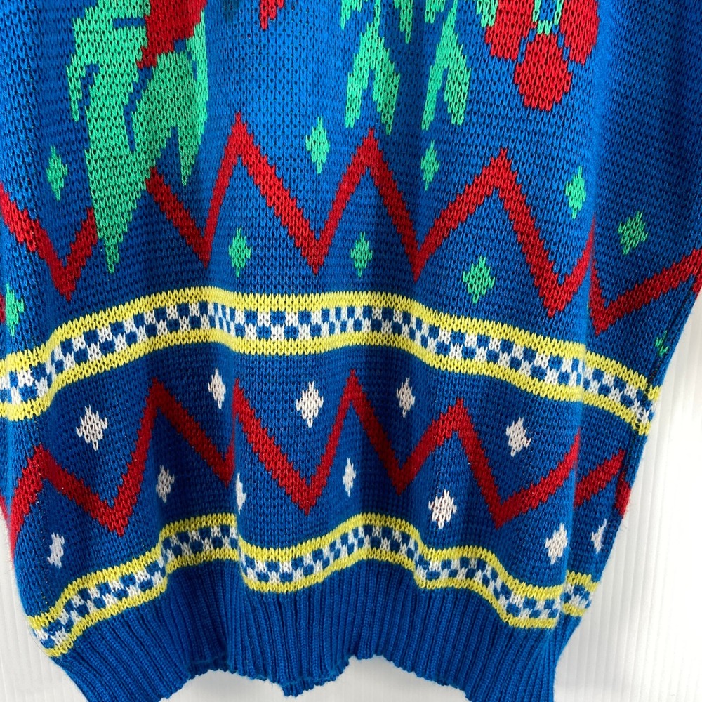 VTG 80s Keneth Too Blue Large Floral Long Sleeve Mock Neck Sweater Womens Medium - Picture 3 of 9